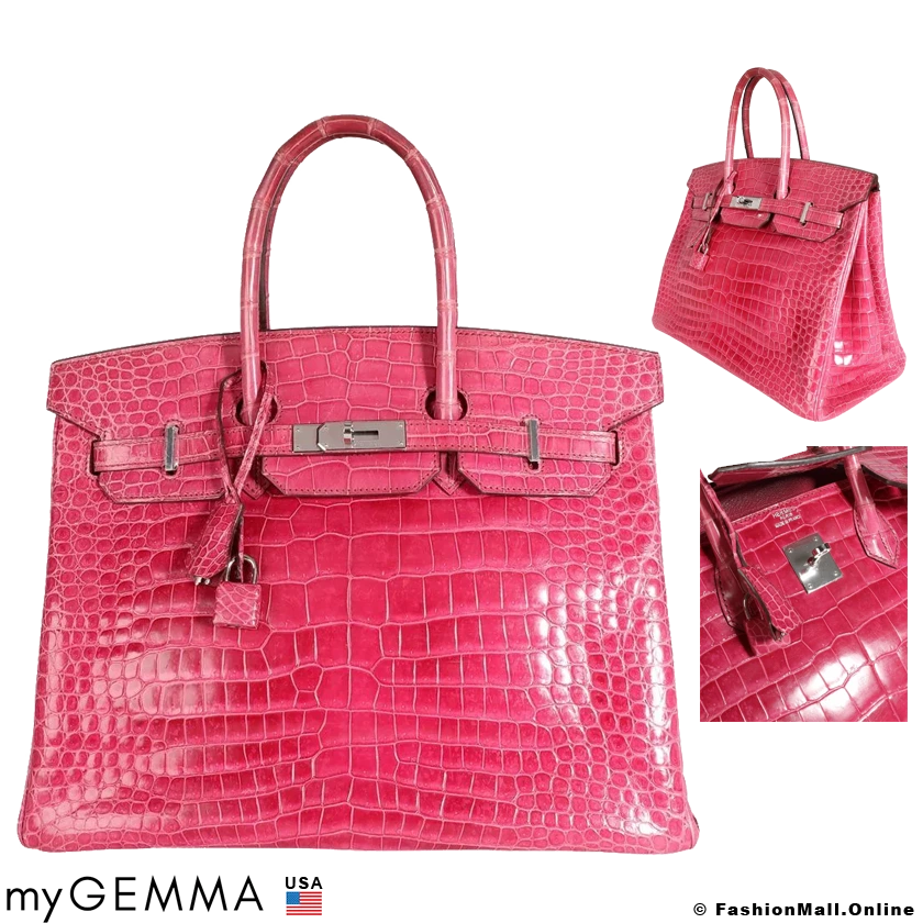 HERMES Birkin 35 Rose Scheherazade Crocodile bag, pre-owned