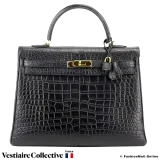 HERMES Kelly 35 Black Alligator, Pre-Owned in Very Good Condition