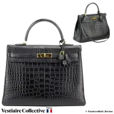 HERMES Kelly 35 Black Alligator, Pre-Owned in Very Good Condition