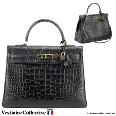 HERMES Kelly 35 Black Alligator, Pre-Owned in Very Good Condition