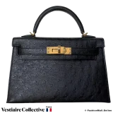 HERMES Mini Kelly 20 Black Ostrich, in New Condition