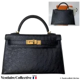 HERMES Mini Kelly 20 Black Ostrich, in New Condition