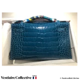 HERMESS Kelly Pochette clutch Blue Alligator, New Condition