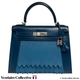 HERMES Kelly 28 Sellier Gold Bag Bleu de Prusse Bleu Galice Swift, Pre-Owned