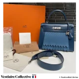 HERMES Kelly 28 Sellier Gold Bag Bleu de Prusse Bleu Galice Swift, Pre-Owned