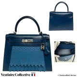 HERMES Kelly 28 Sellier Gold Bag Bleu de Prusse Bleu Galice Swift, Pre-Owned