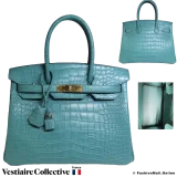 HERMES Birkin 30 Bleu Paon Alligator, New Condition