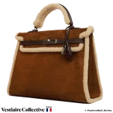 HERMES Teddy Kelly 35, Brown Doblis & Shearling, Pre-Owned