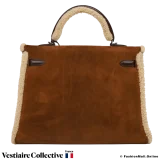 HERMES Teddy Kelly 35, Brown Doblis & Shearling, Pre-Owned