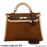 HERMES Teddy Kelly 35, Brown Doblis & Shearling, Pre-Owned