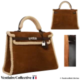 HERMES Teddy Kelly 35, Brown Doblis & Shearling, Pre-Owned