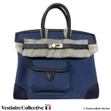 Hermes Cargo Birkin 25 Blue Swift and Toile, New Open Box