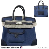 Hermes Cargo Birkin 25 Blue Swift and Toile, New Open Box