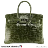 HERMES Birkin 35 Green Crocodile, Pre-Owned