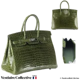 HERMES Birkin 35 Green Crocodile, Pre-Owned