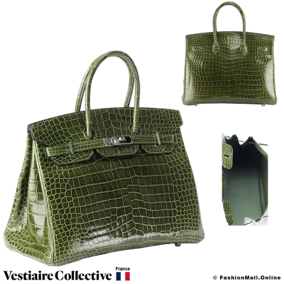 HERMES Birkin 35 Green Crocodile, Pre-Owned