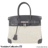 HERMES Birkin 25 Dark Grey Barenia & Toile, Pre-Owned