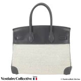 HERMES Birkin 25 Dark Grey Barenia & Toile, Pre-Owned