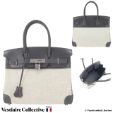 HERMES Birkin 25 Dark Grey Barenia & Toile, Pre-Owned