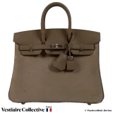 Hermes Grizzly Birkin 25 Gris Caillou Swift Etoupe Veau Doblis, New Open Box