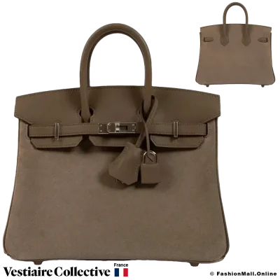 Hermes Grizzly Birkin 25 Gris Caillou Swift Etoupe Veau Doblis, New Open Box