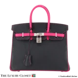 HERMES Horseshoe Birkin 25 Black & Rose Shocking Epsom, Pre-Owned