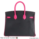 HERMES Horseshoe Birkin 25 Black & Rose Shocking Epsom, Pre-Owned