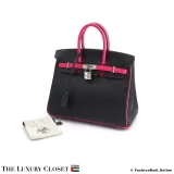 HERMES Horseshoe Birkin 25 Black & Rose Shocking Epsom, Pre-Owned