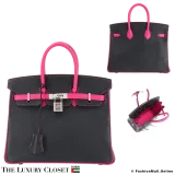 HERMES Horseshoe Birkin 25 Black & Rose Shocking Epsom, Pre-Owned