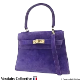 Hermes Vintage Kelly 20 Purple Doblis Suede, Pre-owned