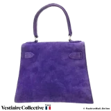 Hermes Vintage Kelly 20 Purple Doblis Suede, Pre-owned