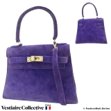 Hermes Vintage Kelly 20 Purple Doblis Suede, Pre-owned