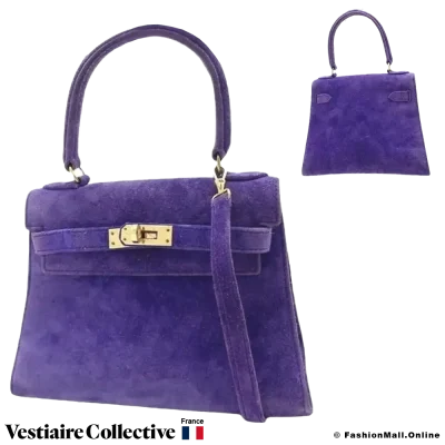 Hermes Vintage Kelly 20 Purple Doblis Suede, Pre-owned