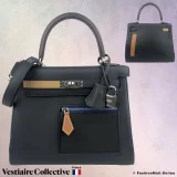 Hermes Kelly 25 Colormatic Blue, Caban Chai Black Gold Etoupe Swift, New Open Box