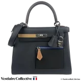 Hermes Kelly 25 Colormatic Blue, Caban Chai Black Gold Etoupe Swift, New Open Box