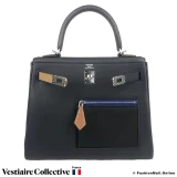 Hermes Kelly 25 Colormatic Blue, Caban Chai Black Gold Etoupe Swift, New Open Box