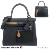 Hermes Kelly 25 Colormatic Blue, Caban Chai Black Gold Etoupe Swift, New Open Box