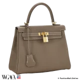 Hermes Kelly 25 Etoupe Evergrain, Pre-owned