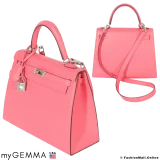 HERMES Kelly 25 Sellier Rose Azalee Epsom, Like New