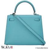 Hermes Kelly 25 Sellier Bleu Paon Epsom, Like New