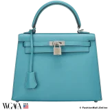 Hermes Kelly 25 Sellier Bleu Paon Epsom, Like New