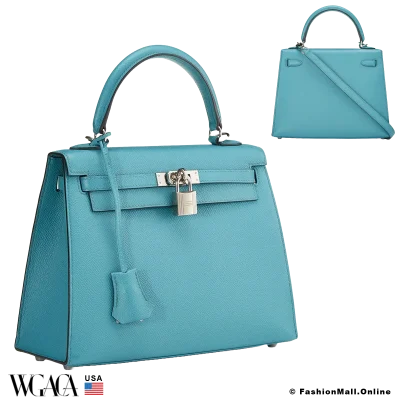 Hermes Kelly 25 Sellier Bleu Paon Epsom, Like New