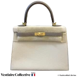 Hermes Kelly 25 Sellier HSS (Horseshoe) Chalk White Gris Asphalte Epsom, New Open Box