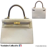 Hermes Kelly 25 Sellier HSS (Horseshoe) Chalk White Gris Asphalte Epsom, New Open Box