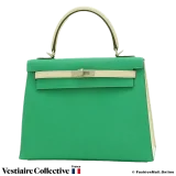 Hermes Kelly 25 Sellier HSS (Horseshoe) Mushroom and Menthe Chevre, Pre-Owned