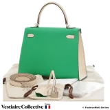 Hermes Kelly 25 Sellier HSS (Horseshoe) Mushroom and Menthe Chevre, Pre-Owned