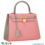 Hermes Kelly 25 Sellier HSS (Horseshoe) Rose Jaipur Gris Mouette Epsom, Pre-owned