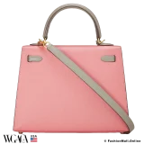 Hermes Kelly 25 Sellier HSS (Horseshoe) Rose Jaipur Gris Mouette Epsom, Pre-owned