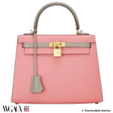 Hermes Kelly 25 Sellier HSS (Horseshoe) Rose Jaipur Gris Mouette Epsom, Pre-owned