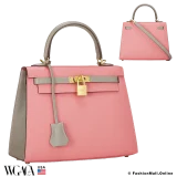 Hermes Kelly 25 Sellier HSS (Horseshoe) Rose Jaipur Gris Mouette Epsom, Pre-owned